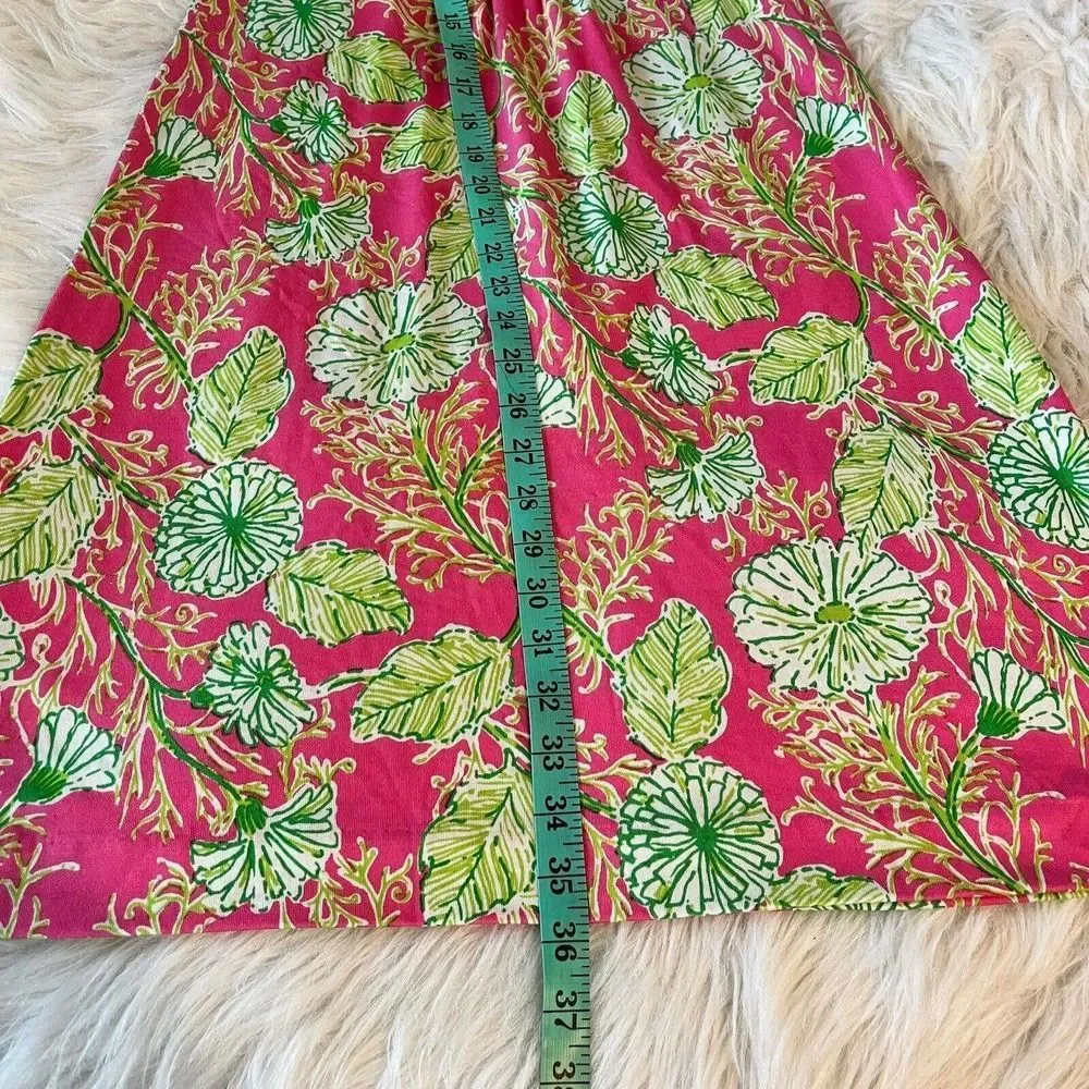 Lilly Pulitzer Clare Silk Blend Jersey Dress‎ Ruffle Pink Green Floral Size XS